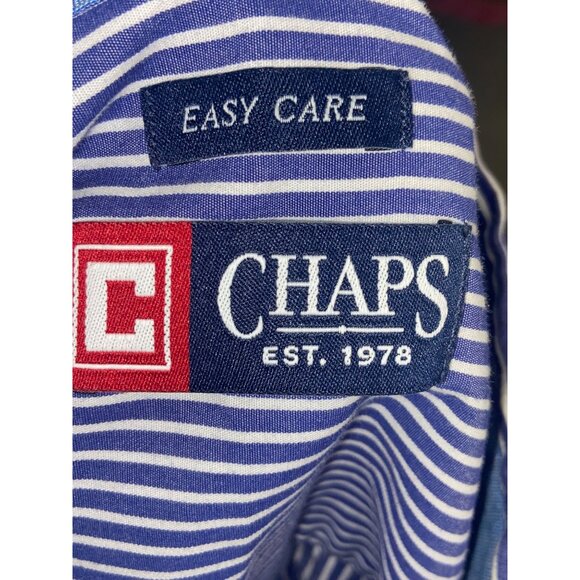 Chaps Easy Care Navy Blue White Striped Button Down Size XXL Dress ShirtB - Picture 7 of 8